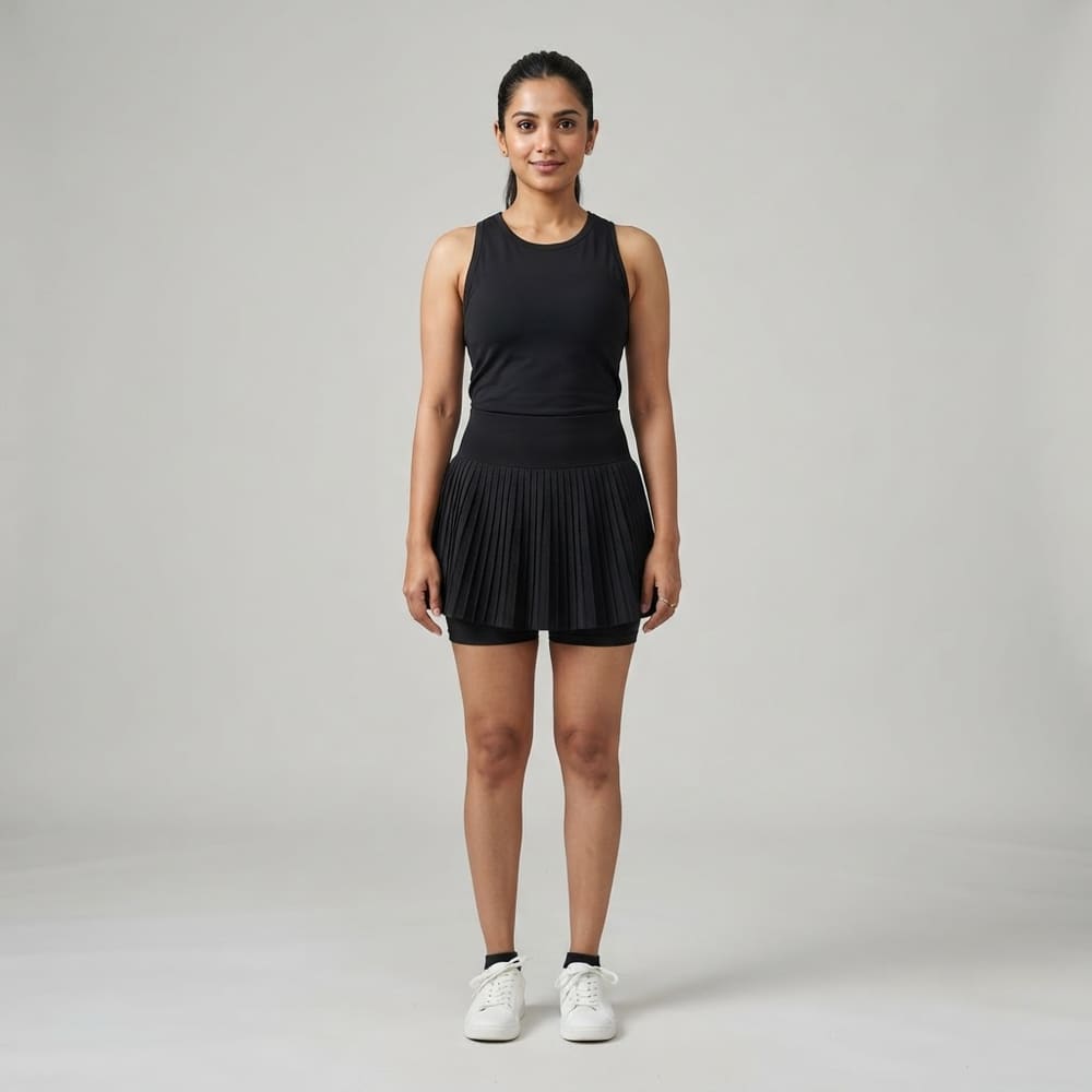 META NEST ACTIVEWEAR AeroFlow Seamless Tennis Skirt in Noir Black