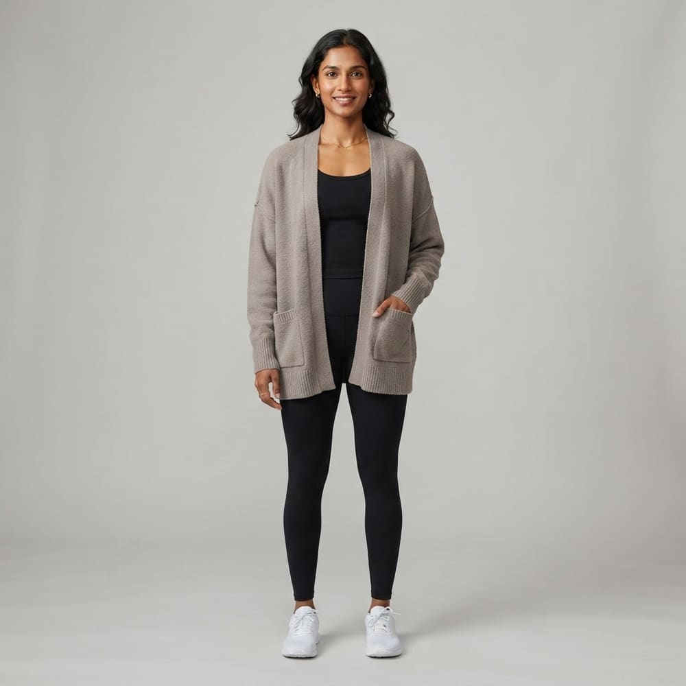 META NEST ACTIVEWEAR Air-Layer Relaxed Cardigan in Taupe Grey
