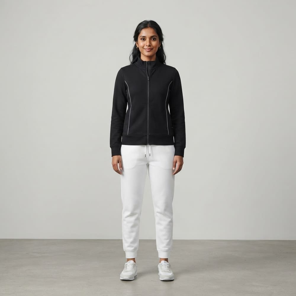 Indian woman wearing META NEST ACTIVEWEAR AllFit Cotton-Feel Stretch Jacket