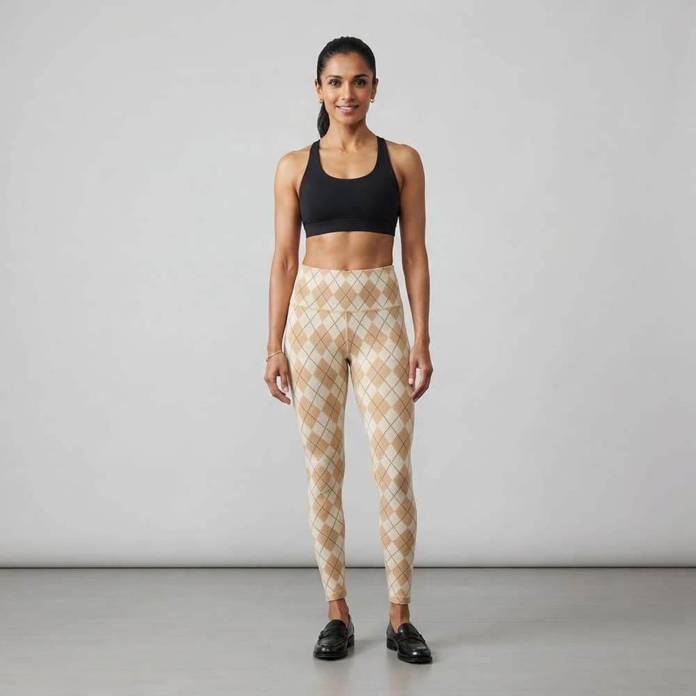 META NEST ACTIVEWEAR Argyle Knit Leggings in Argyle Cream