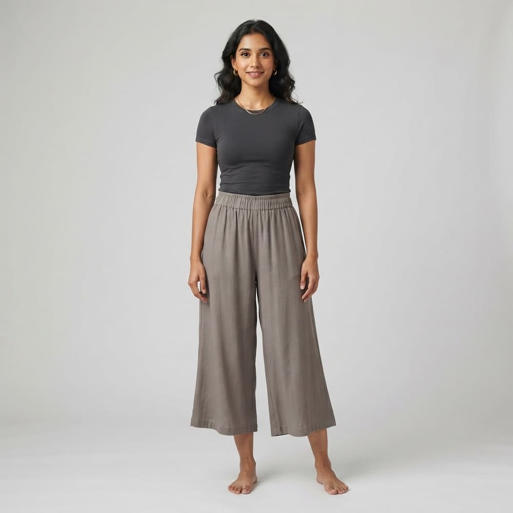 META NEST ACTIVEWEAR Breezy Wide-Leg Culottes in Taupe Grey