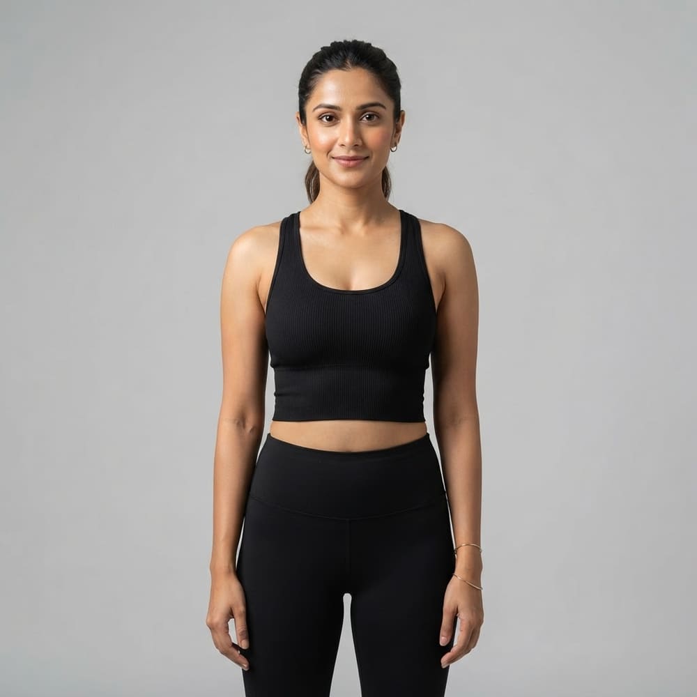 META NEST ACTIVEWEAR ButterRib Longline Bra in Noir Black