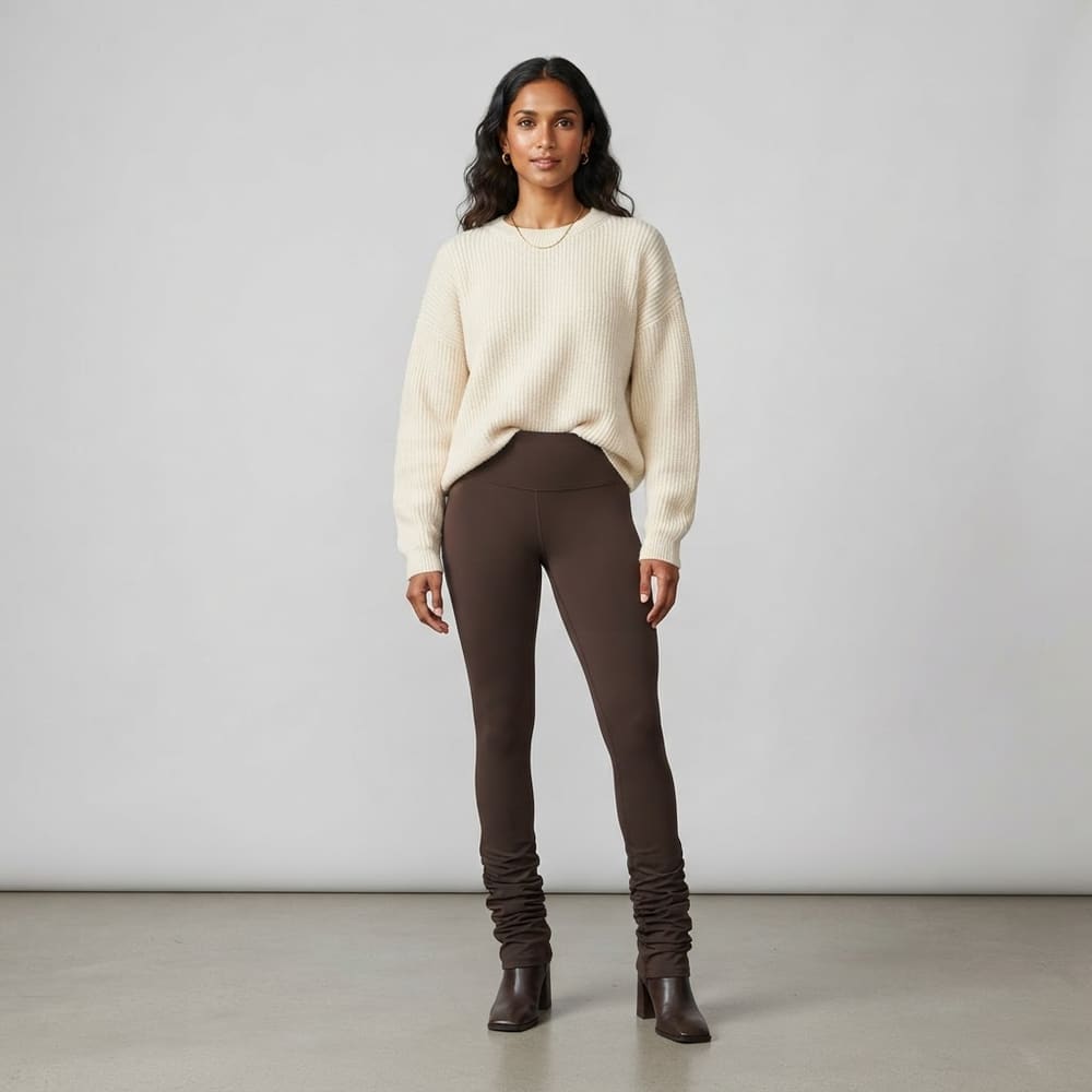 META NEST ACTIVEWEAR Cascade Ruched Ankle Leggings in Espresso Brown