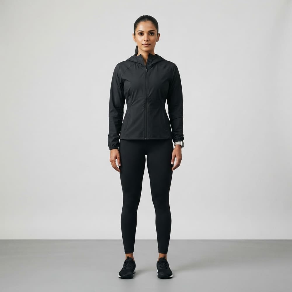 META NEST ACTIVEWEAR Cinch-Waist Windbreaker in Noir Black