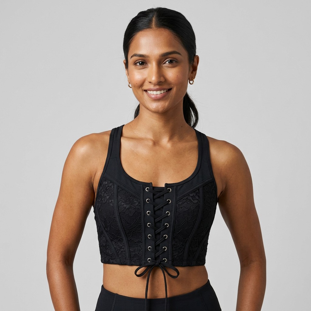 META NEST ACTIVEWEAR Corset Lace-Front Bra in Corset Black