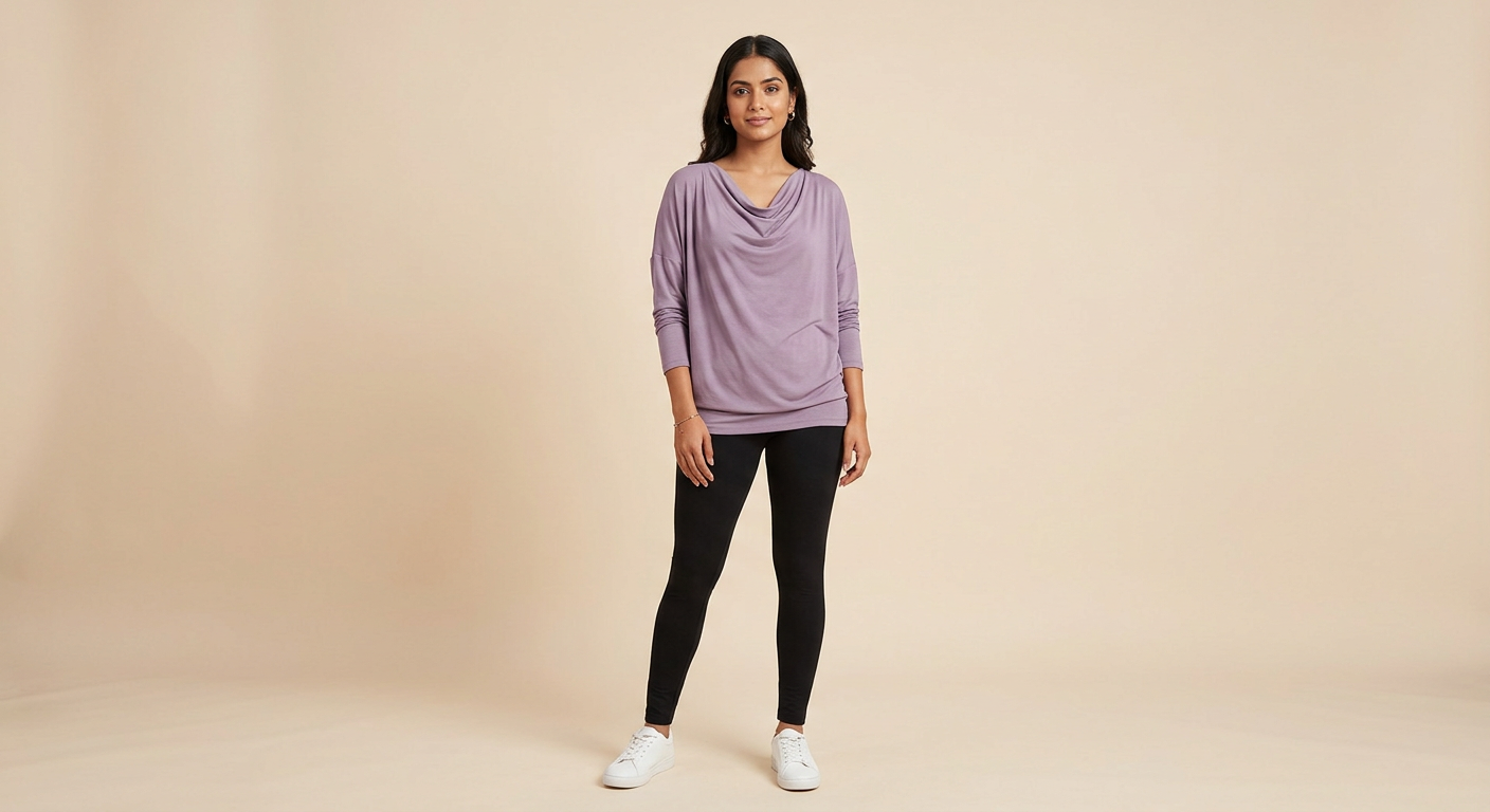 META NEST ACTIVEWEAR Cowl-Neck Drape Top in Dusty Lilac