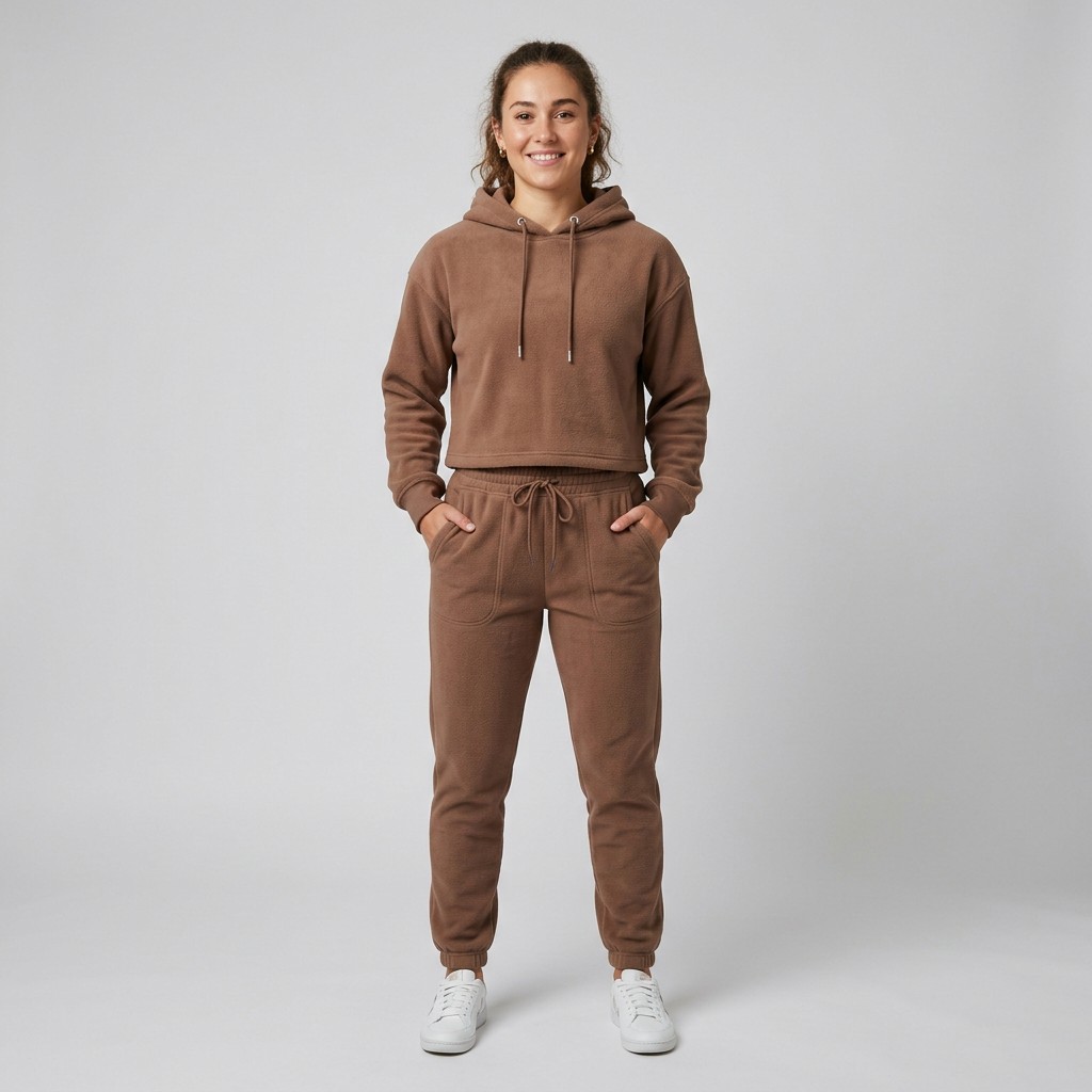META NEST ACTIVEWEAR Cropped Hoodie Jogger Co-ord Set in Warm Mocha