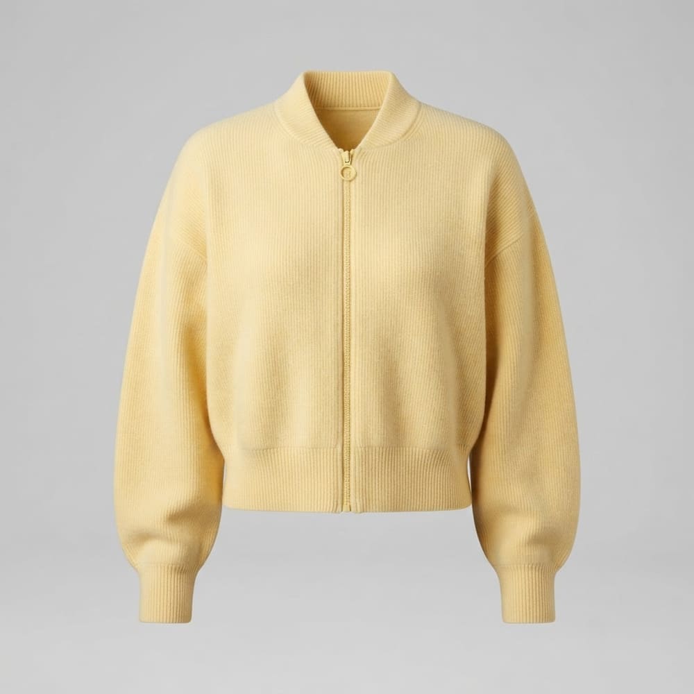 META NEST ACTIVEWEAR Cropped Knit Bomber in Butter Yellow