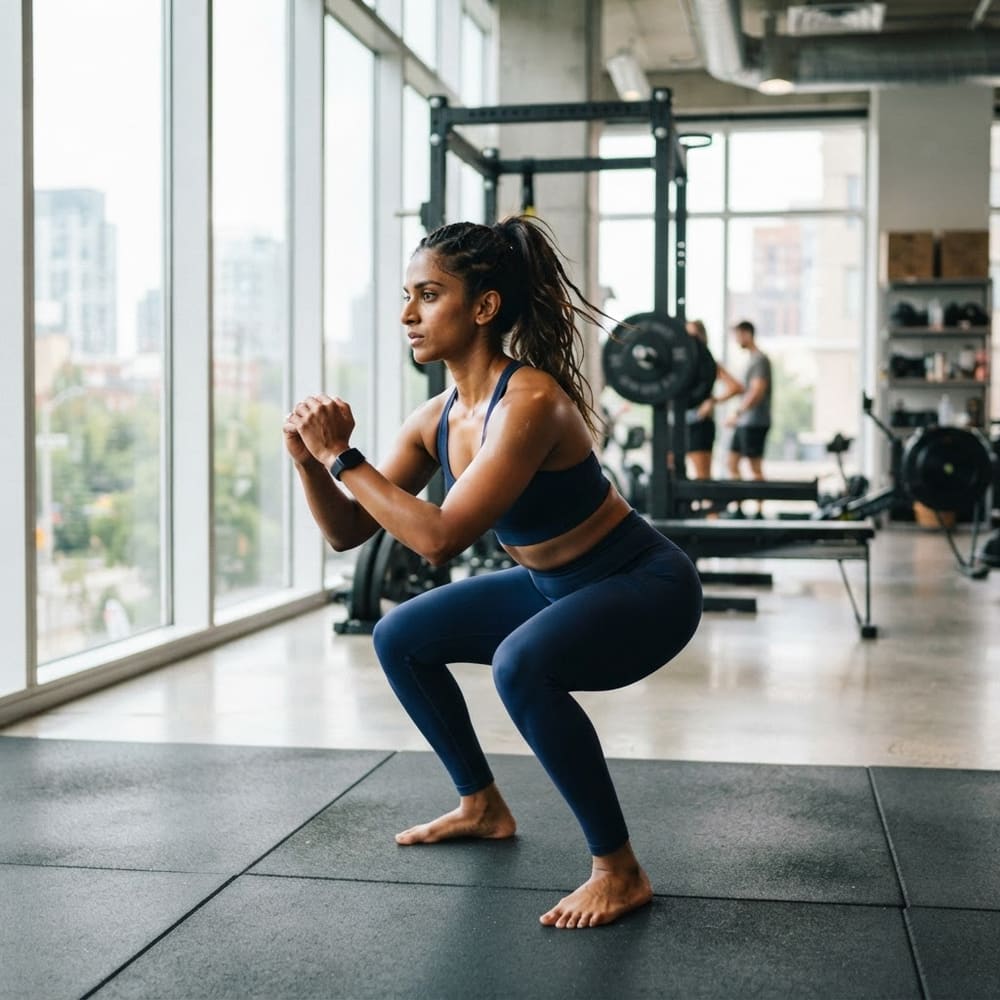 Indian woman wearing META NEST ACTIVEWEAR Crown High-Waist Sculpt Leggings in Deep Navy