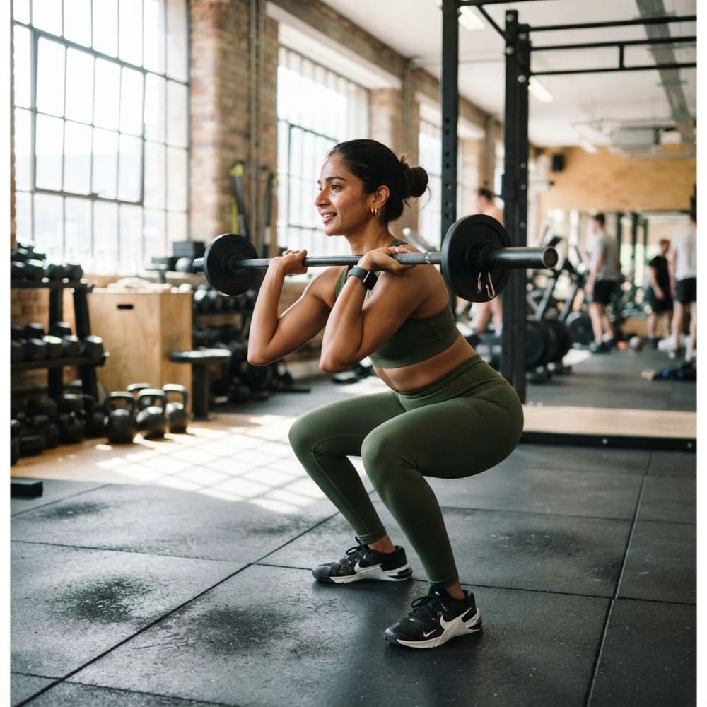 Indian woman wearing META NEST ACTIVEWEAR Crown High-Waist Sculpt Leggings in Forest Olive