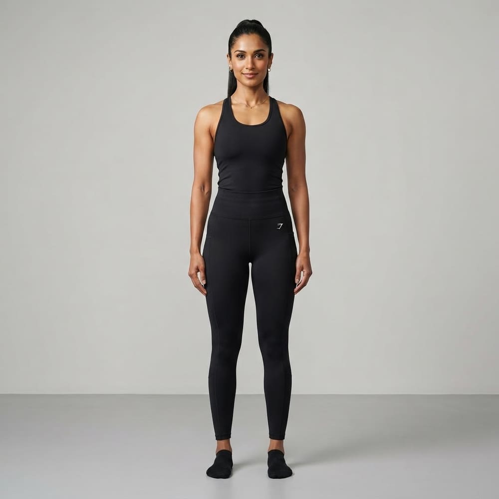Indian woman wearing META NEST ACTIVEWEAR Crown High-Waist Sculpt Leggings in Noir Black