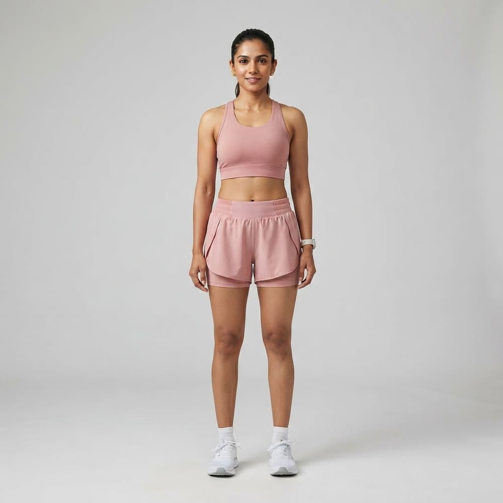 META NEST ACTIVEWEAR Double-Layer Liner Running Shorts in Blush Rose
