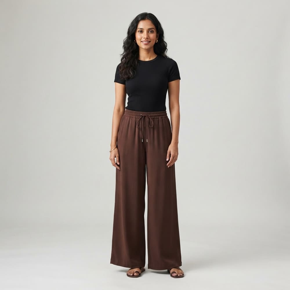 META NEST ACTIVEWEAR Drape Wide-Leg Pants in Warm Mocha