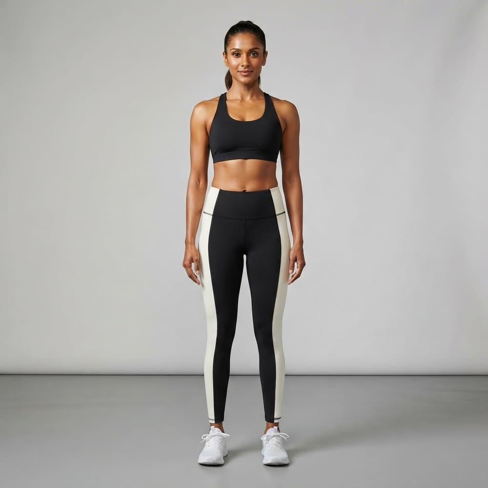 META NEST ACTIVEWEAR Duality Colour-Block Leggings in Noir Ivory