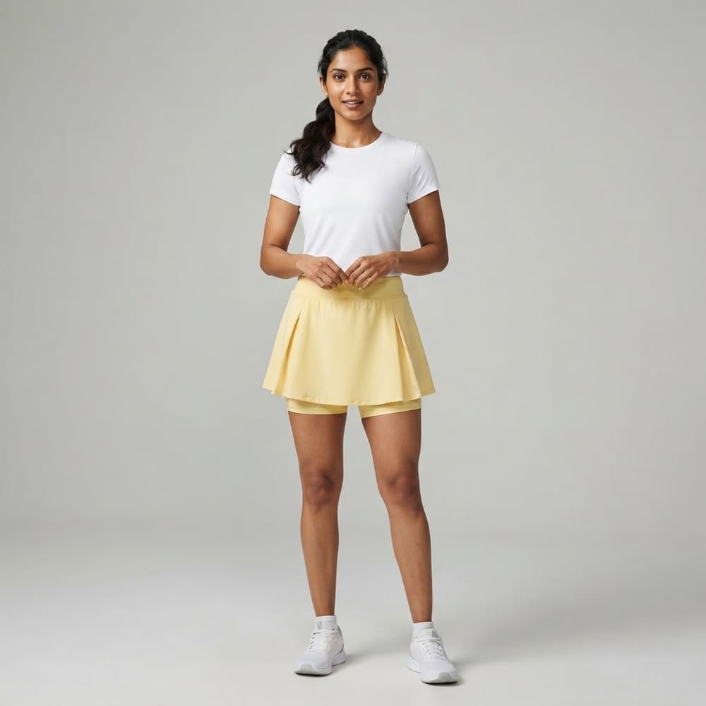 META NEST ACTIVEWEAR Hidden-Pocket A-Line Skort in Butter Yellow