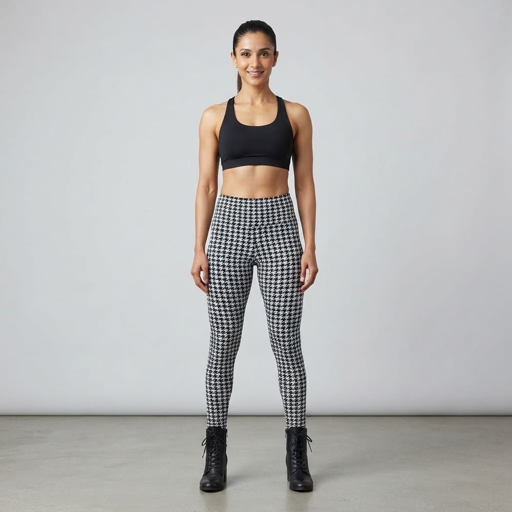 META NEST ACTIVEWEAR Houndstooth Check Leggings in Houndstooth Black