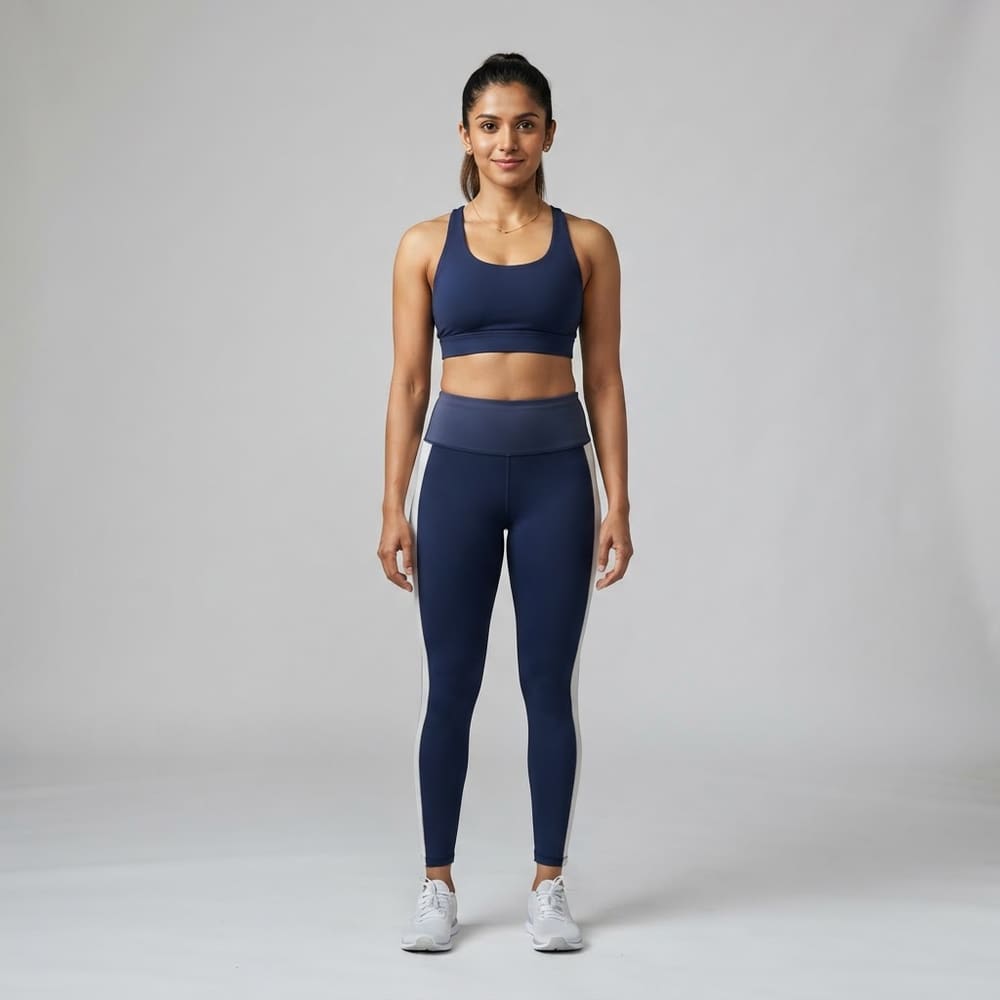 Indian woman wearing META NEST ACTIVEWEAR Jelly-Waist Side-Stripe Leggings