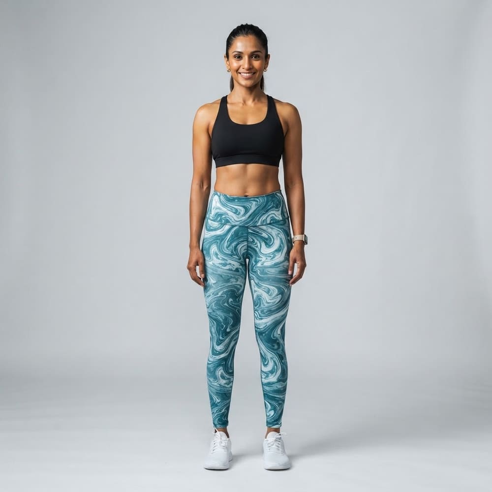 META NEST ACTIVEWEAR Marbled Swirl Leggings in Marble Teal
