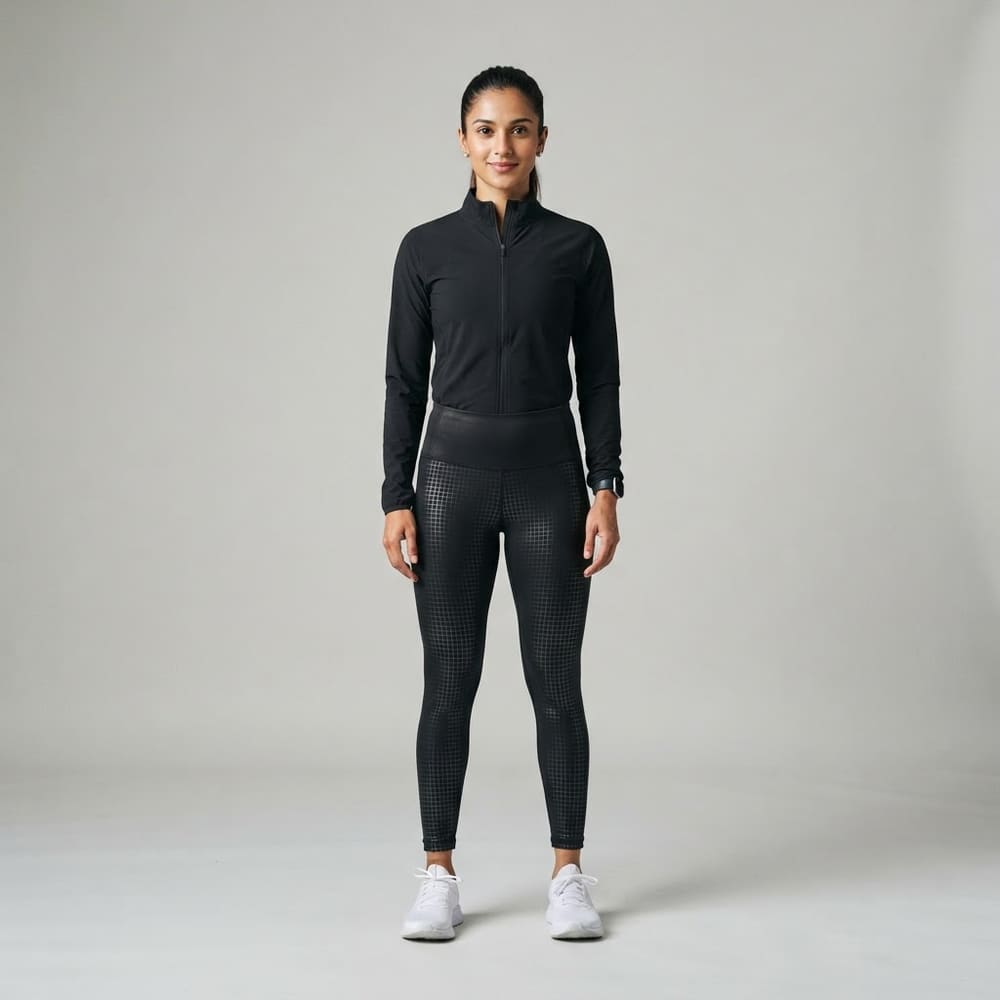 META NEST ACTIVEWEAR Nightrun Reflective-Grid Leggings in Nightrun Black