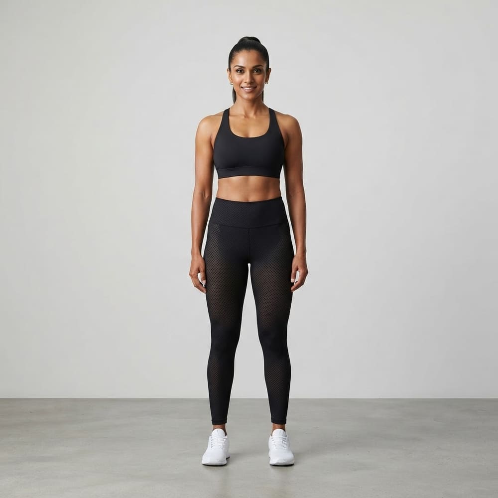 META NEST ACTIVEWEAR Pinpoint Dot-Mesh Leggings in Dot Black