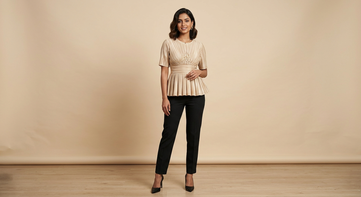 META NEST ACTIVEWEAR Pleated Peplum Top in Champagne Gold
