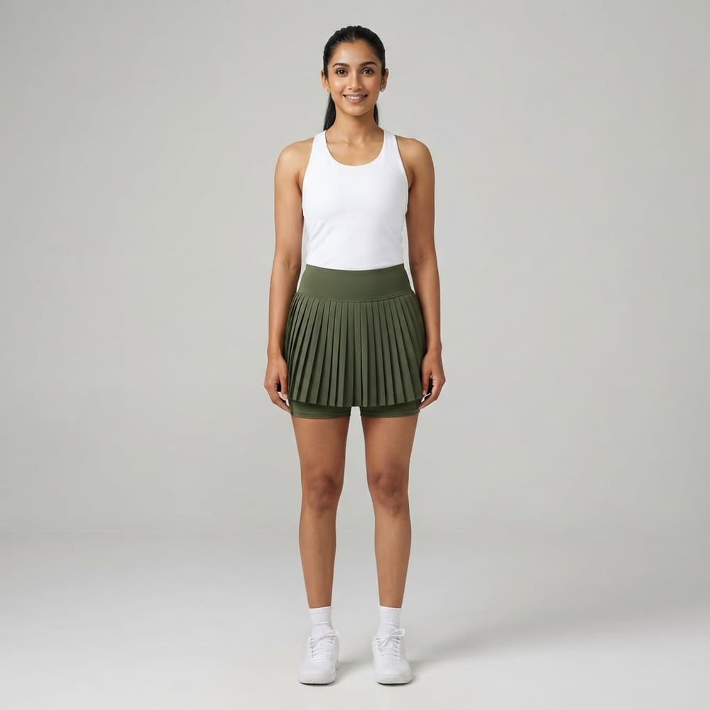 META NEST ACTIVEWEAR Pleated Tennis Skort in Forest Olive