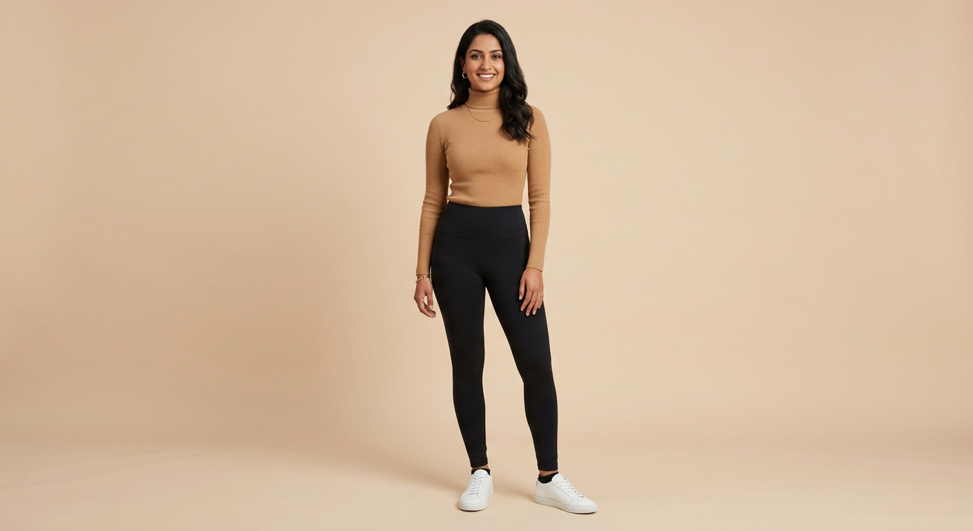 META NEST ACTIVEWEAR Ribbed Turtleneck Tee in Camel Tan