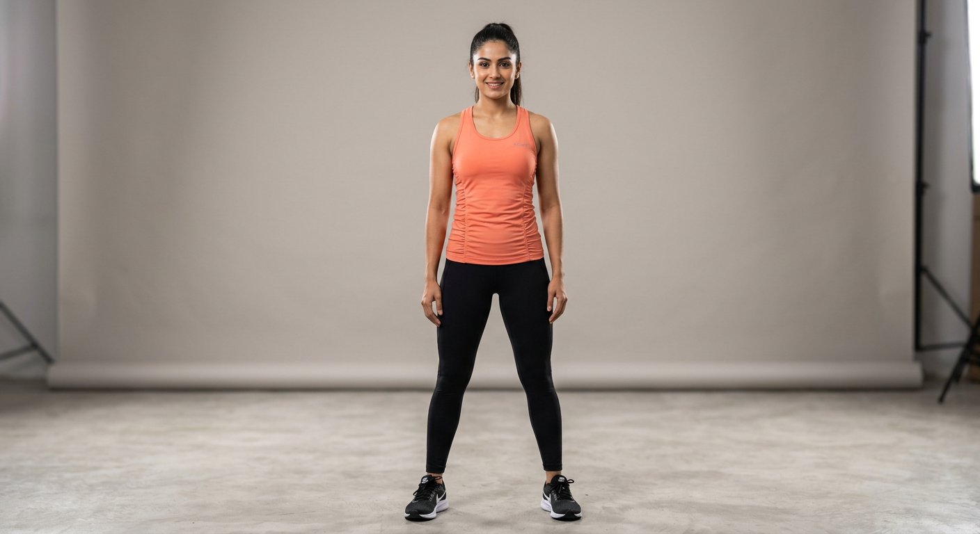 Indian woman wearing META NEST ACTIVEWEAR Ruched Side Tank in Sunset Coral