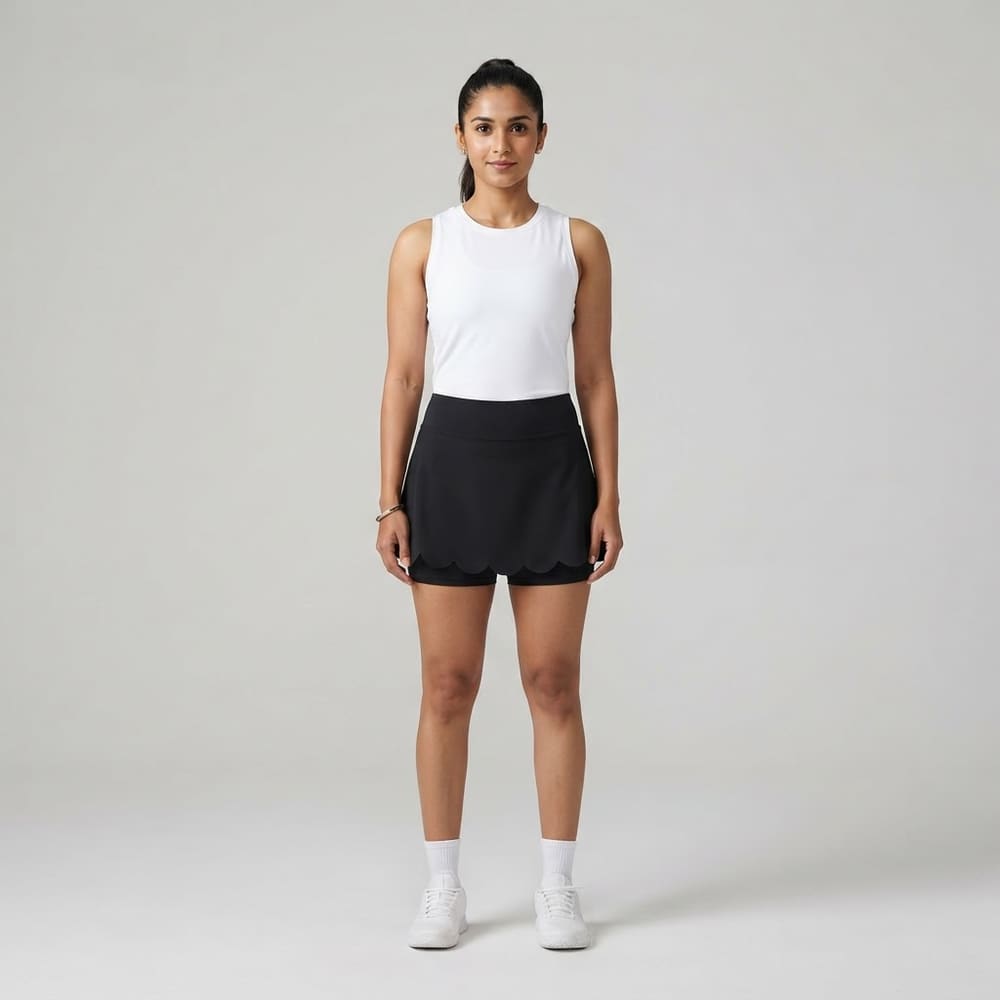 META NEST ACTIVEWEAR Scallop-Hem A-Line Skort in Noir Black