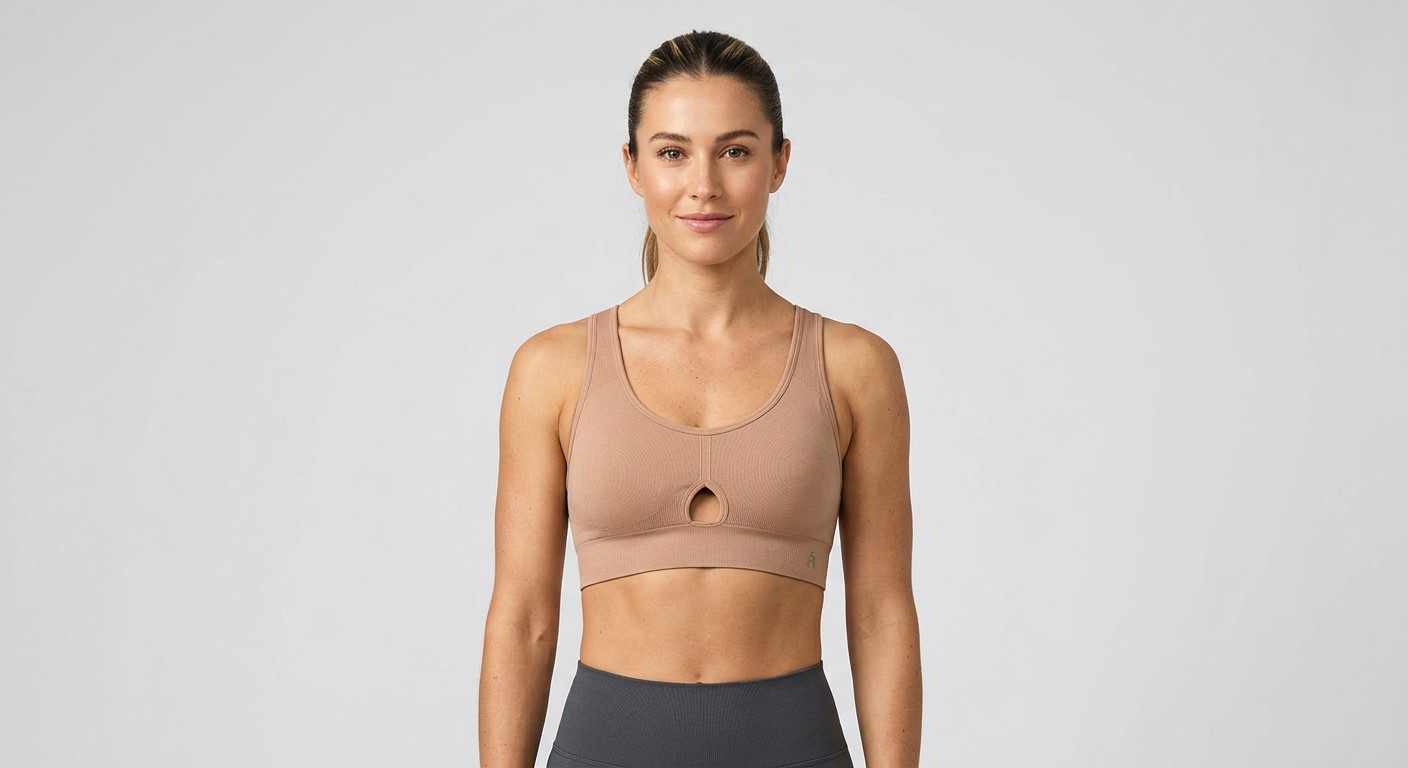 Indian woman wearing META NEST ACTIVEWEAR Seamless Keyhole Bralette in Keyhole Nude