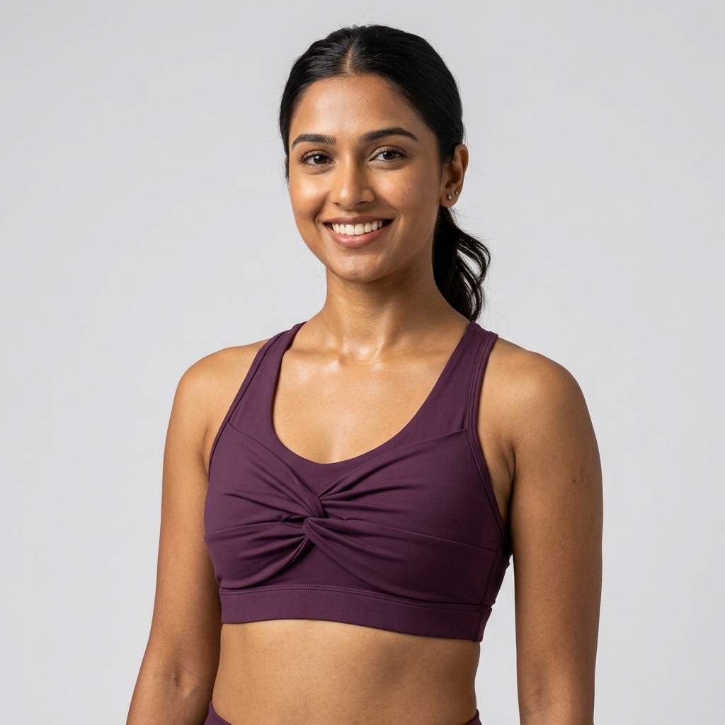 META NEST ACTIVEWEAR Twist-Front Bra in Twist Plum