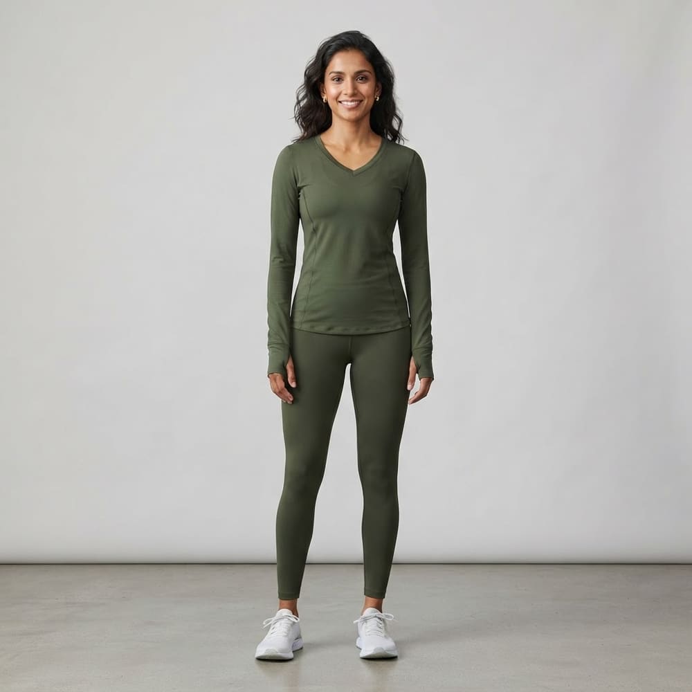 META NEST ACTIVEWEAR V-Neck Flex Long Sleeve in Forest Olive