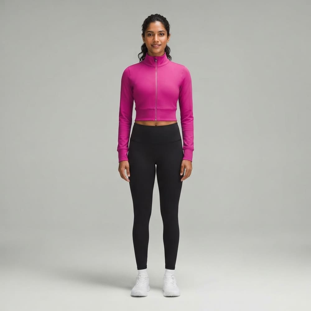 META NEST ACTIVEWEAR Waistline Cropped Track Jacket in Magenta Pink