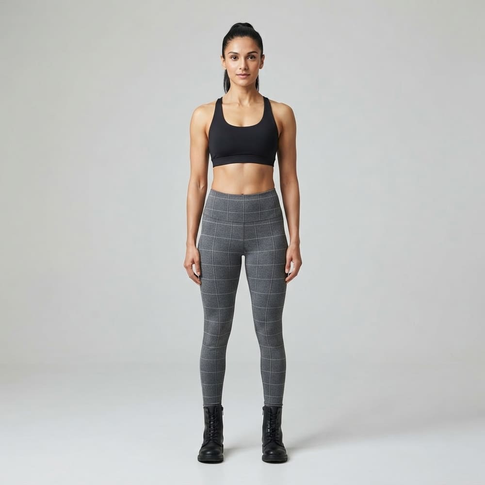 META NEST ACTIVEWEAR Windowpane Check Leggings in Windowpane Grey